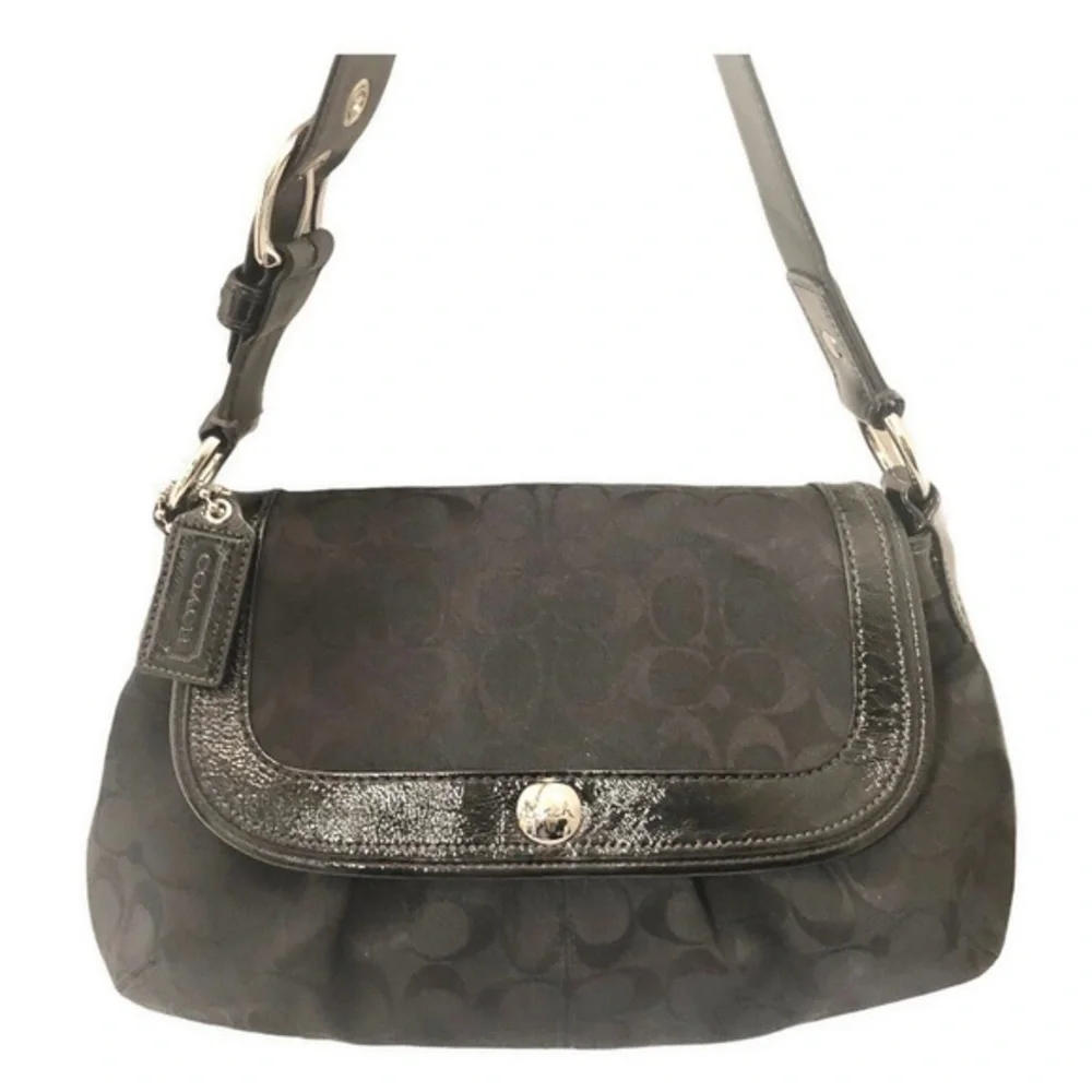Coach signature black soho y2k hobo flap bag f13738